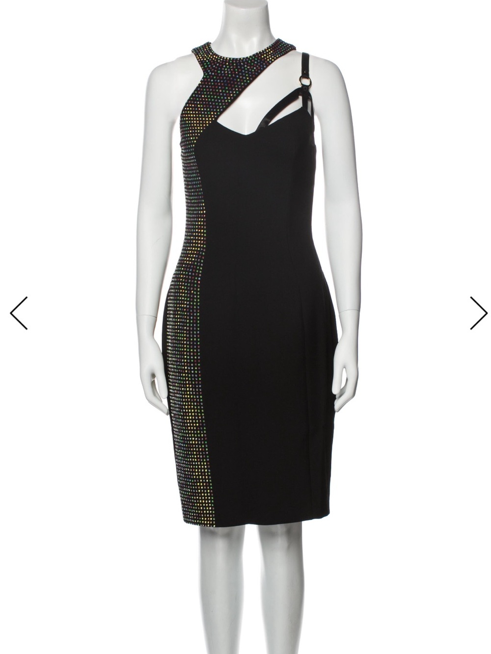 Versace Black Dress Iridescent Embellished 46 10 bodycon boned asymmetrical